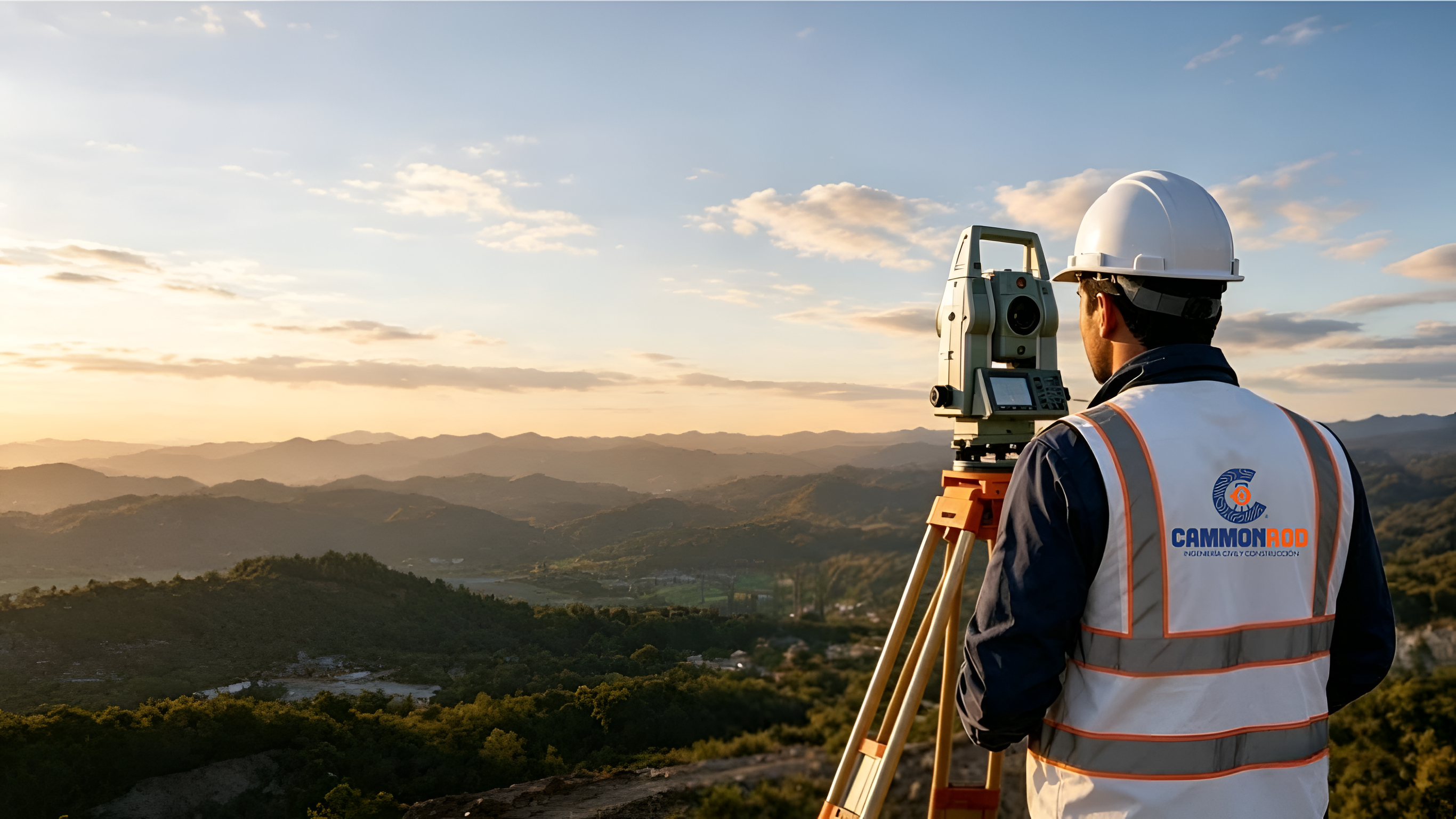 Topógrafo en obra con estación total